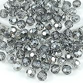 LIMAOLLY 400pcs 4mm Round Crystal Glass Beads Faceted Spacer AB Color Beads for Jewelry Making DIY Craft Making Necklace Bracelet Earring Wind Chimes Suncatchers Ornament (Transparent Gray AB)