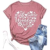 Grandma Shirts Women Grandmother Heart Printed Tshirt Floral Mama Casual Tee Mother Short Sleeve Top Shirt