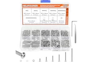 HELIFOUNER 420 Pieces M2 x 6mm /8mm /10mm /12mm /16mm /20mm, Hex Button Head Cap Metric Screws Bolts Washers Nuts Kit, 304 Stainless Steel