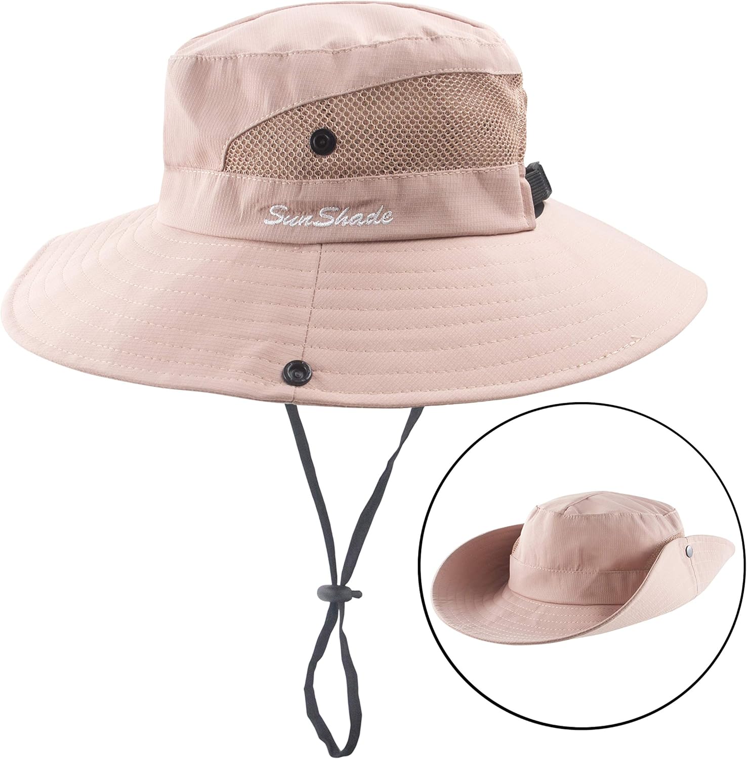 Muryobao Women Ponytail Summer Sun Hat Wide Brim UV Hats Floppy Bucket Cap for Safari Beach Fishing Gardening Pure Pink at  Women’s Clothing store