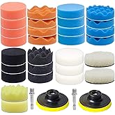 GOH DODD 33 Pieces 4 Inch Buffing Polishing Pads, Car Foam Drill Polishing Pad Kit Sponge Pads Buffer Polisher Kit Headlight Restoration Kit with Wool Pads for Car Polishing, Waxing and Cleaning