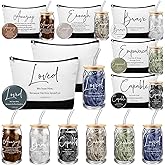 Fumete 6 Sets Christian Women Gift Set Bulk Glass Cup Tumblers Lid Straw Makeup Cosmetic Bag Religious Mini Mirror Easter Church Gift for Pastors Wife Sunday School Teacher(Bible Words,Black)