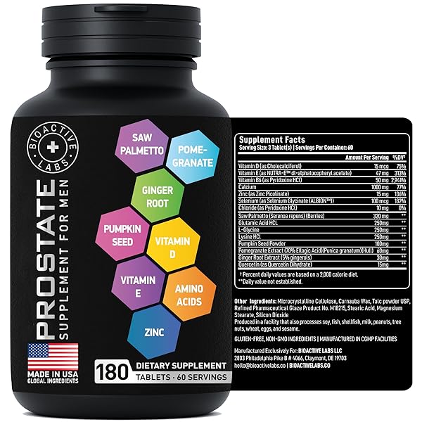 BIOACTIVE LABS PROSTATE HEALTH SUPPLEMENTS – SAW PALMETTO FOR MEN 320 MG, PUMPKIN SEED EXTRACT FOR MEN’S HEALTH – 180 PROSTATE SUPPLEMENT TABLETS, 60 SERVES