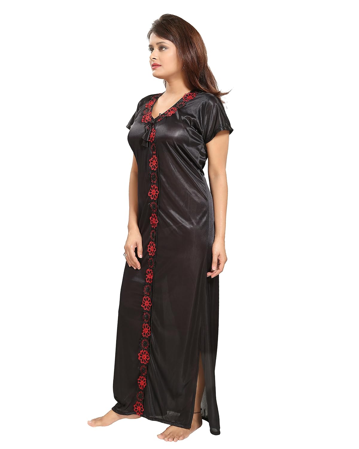 tucute women satin night gown (black) (free size) d.no.1115