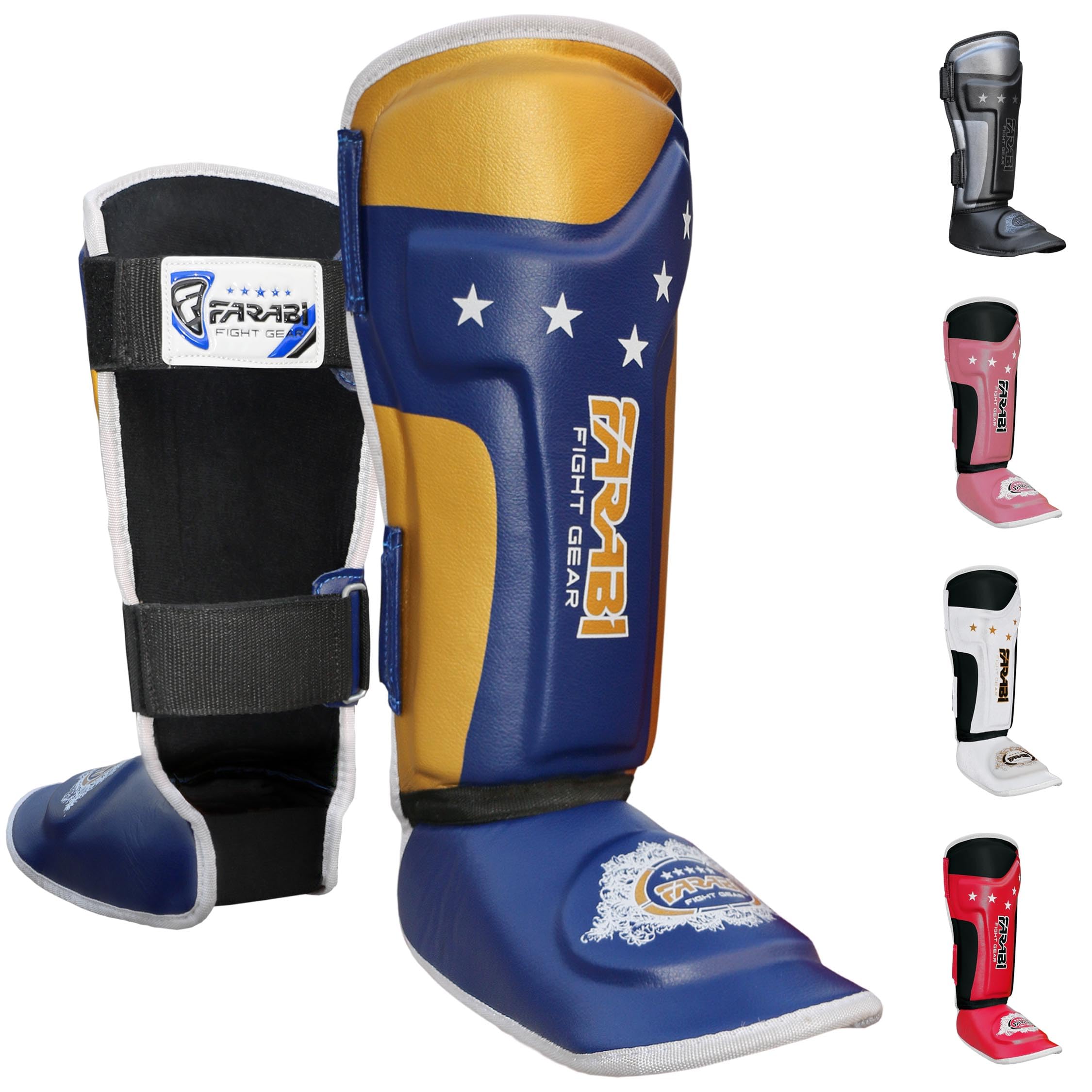 Farabi Sports Kids Shin Guards - Shin Instep Kickboxing Shin Pads MMA, Muay Thai Shin Guards (Kids, Blue)