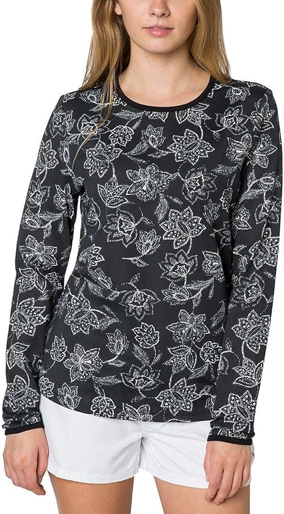 Hang Ten Womens Long Sleeve Rashguard with UPF 50+ Black XSmall