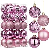 Hollyone 2.36" Bubblegun Pink Christmas Ornaments for Christmas Tree 30 Pcs Small Shatterproof Balls Decorations Xmas Tree Ornaments Balls with Hanging Loop for Wedding Holiday Party Wreath Home Decor