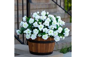 HyeFlora Artificial Faux Outdoor Flowers Plants for Spring Summer Decoration, Fake Silk Camellia UV Resistant Look Real for Planter Outside Front Door Porch Patio Balcony, 3 Bundles