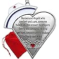 Nurse Heart Shaped Ornament with Message - Engraved Silver Metal with Hand Painted Enamel - Nurses Hat & Heart with Angel Wings - 4" - Gift Boxed - Gift/Storage Bag Included