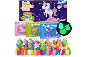 DOVIPE Bath Bombs for Kids with Toy Inside, 36 Pcs Bath Bombs with Glow in The Dark Dinosaur, Animal and Ocean Surprise Inside, Handmade Organic Bubble Bath Ball Gift Set for Birthday, Easter, Christmas