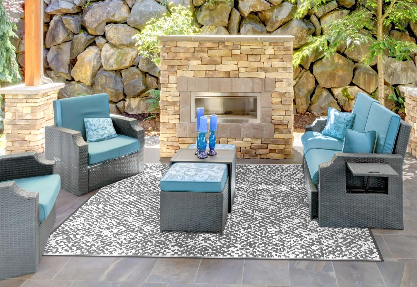 Green Decore Rio Premium Stain Proof Rain Proof Lightweight Reversible Plastic Outdoor Rug (6x9, Grey/White)