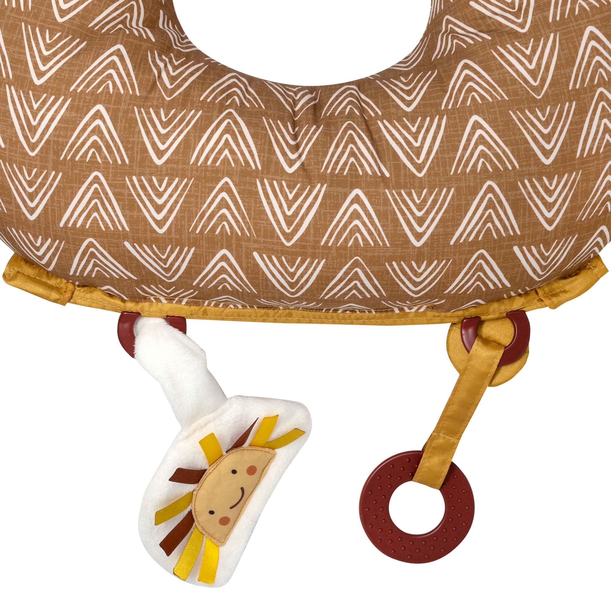 Boppy Tummy Time Prop, Golden Sun with Arrows with Two Removable Toys, A Smaller Size for Comfortable Tummy Time, Attached Toys Encourage Neck and Shoulder Strength Building