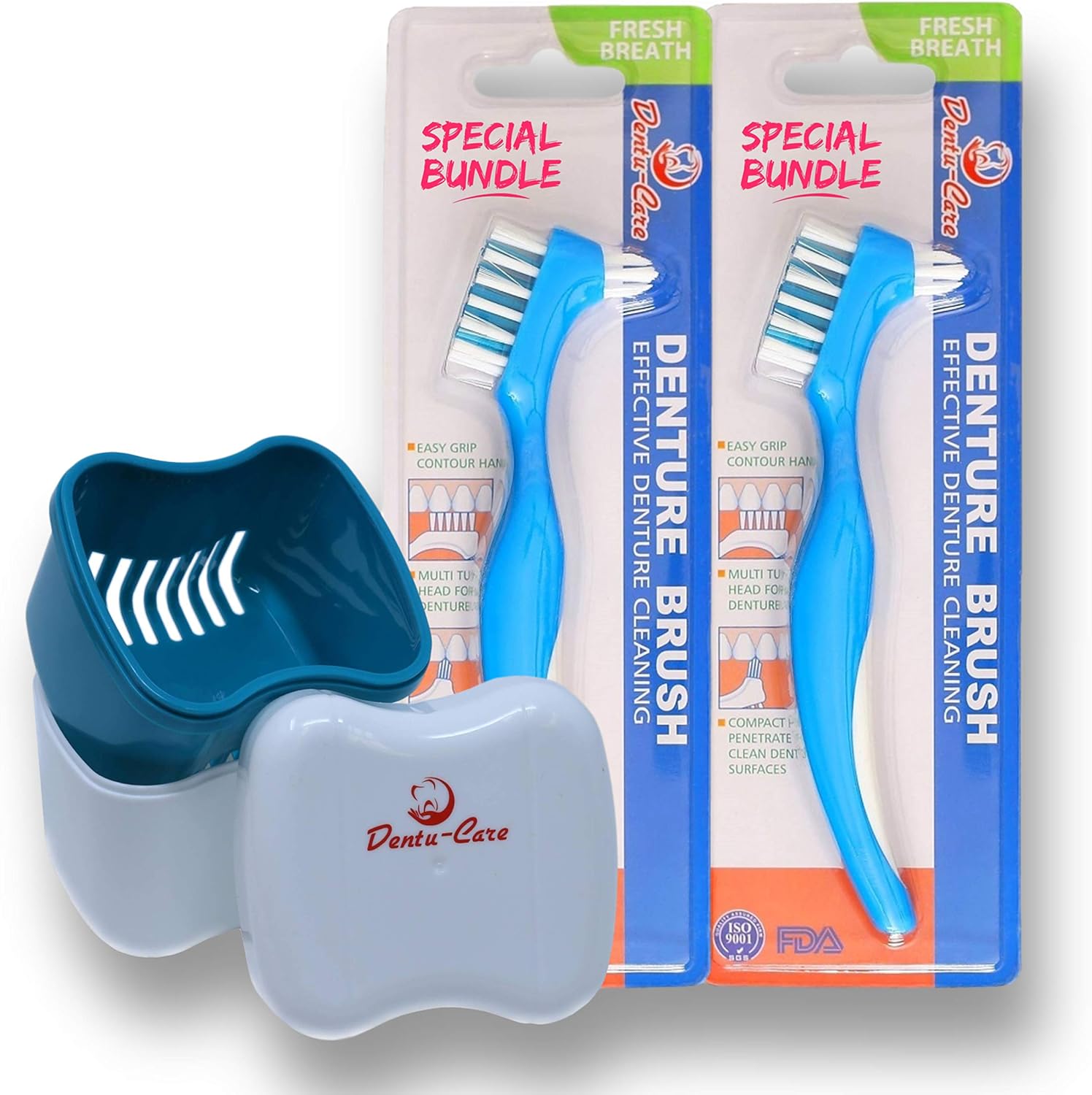 Dentu-Care Denture Case with 2 Denture Cleaning Brushes, Retainer Case with Lid and Draining Basket for Cleaning and Storing: Health & Personal Care
