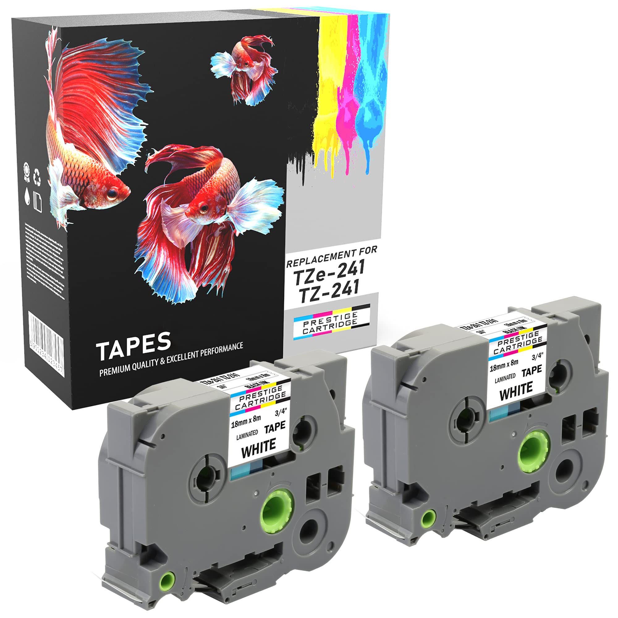 2 Compatible TZe-241 TZ-241 Black on White 18mm x 8m Label Tapes for Brother P-Touch PT-2030VP 2430PC 3600 9600 D400 D400VP D450VP D600VP E300VP E550WVP H300 H500 H500LI P700 P750W Label Makers