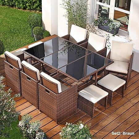 Amazon De Polyrattan Gartenmobelset Camouflage 11tlg Braun Poly Rattan Sitzgarnitur Gartenmobel Garten Garnitur Gartenset Sitzgruppe Lounge Essgruppe Tisch Sessel Stuhle
