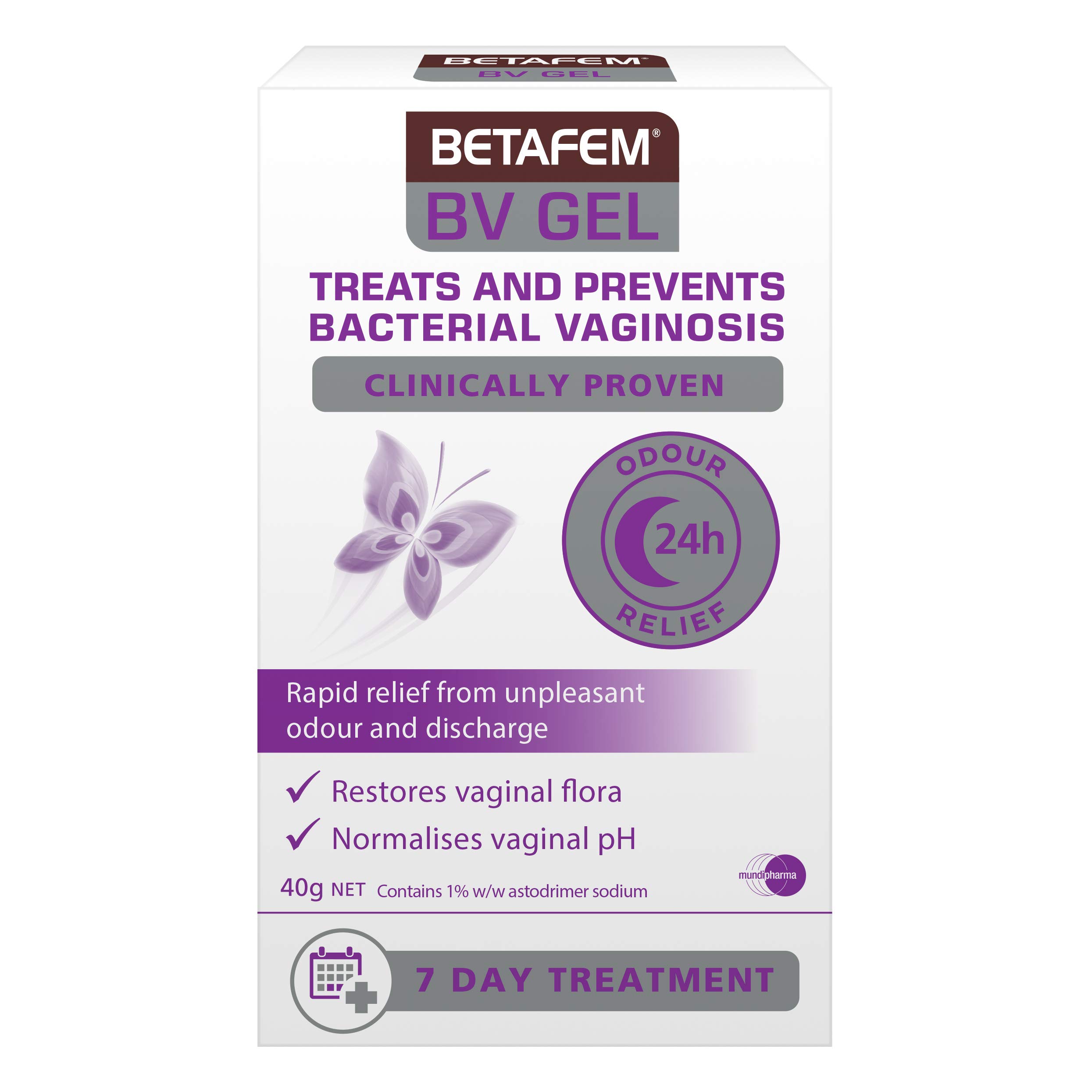 BETAFEM BV Gel 40 g Clinically Proven to Treat Bacterial Vaginosis (BV) and Prevent Recurrent BV. Relieves Symptoms Rapidly, Including the Unpleasant Fishy Odour in 24h