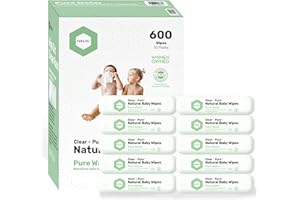 Parasol Clean+Pure Natural Baby Wipes, 99.9% Reverse-Osmosis Water, pH Balanced, Hypoallergenic Wipes, Plant Based, Alcohol-Free and Perfect for Sensitive Skin, 600 Count (10 Packs of 60)