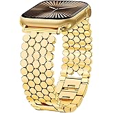 Minyee Compatible with Apple Watch Band Women 41/40/38/44/45/46/49/42mm, Dressy Honeycomb Pretty Adjustable Metal Designer Classy Wristband for iWatch Series 11 10 9 8 7 6 5 4 3 2 1 Ultra SE