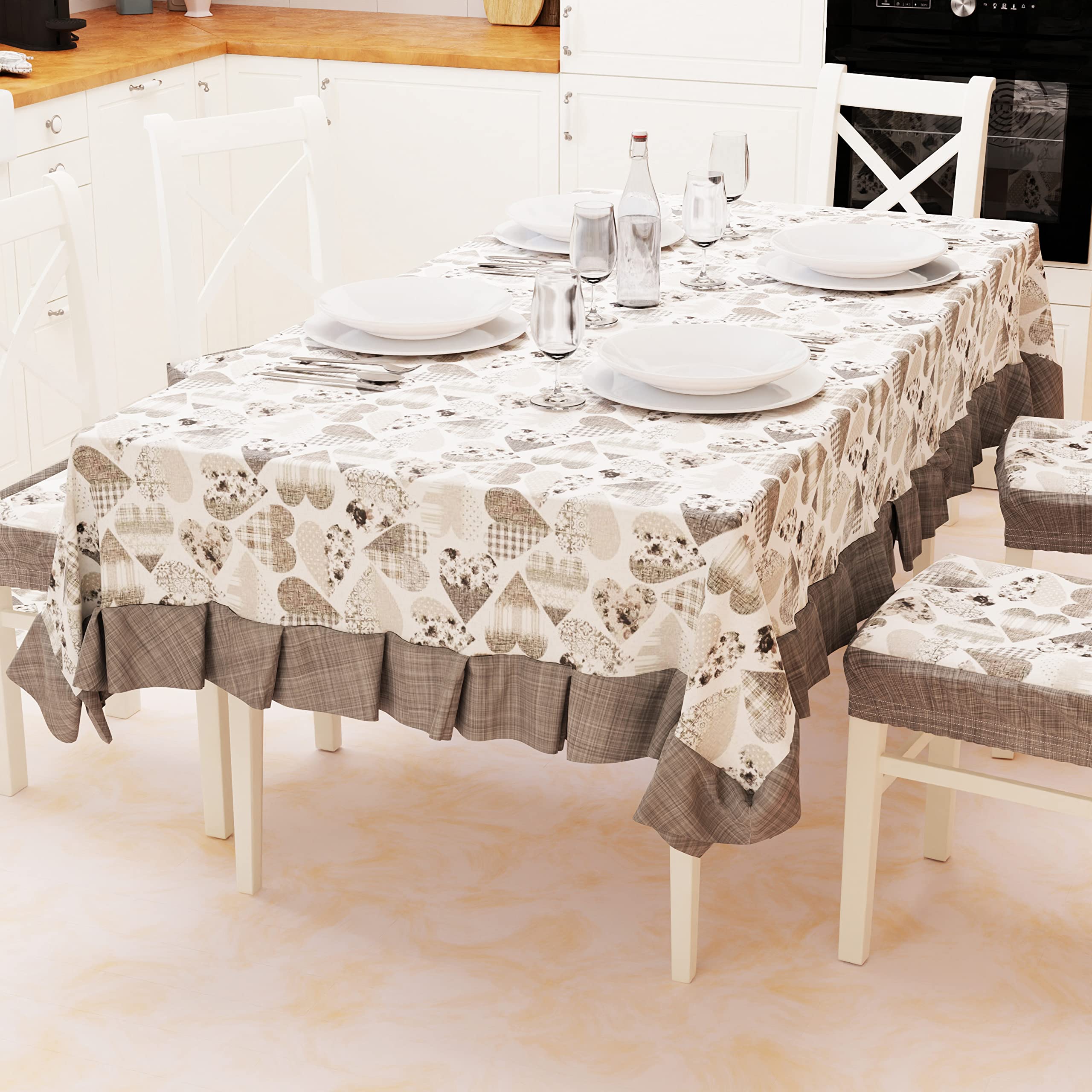 PETTI Artigiani Italiani - Tablecloth, tablecloth, tablecloth, plastic-coated tablecloth with hedgehog made of cotton, heart design, grey x6 places (140 x 180 cm) 100% made in Italy