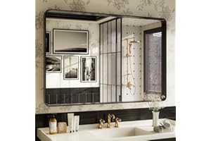 ISKM Black Bathroom Mirror for Wall 48" x 32" Matte Black Framed Vanity Mirror Anti-Rust Tempered Glass Hangs Horizontal or Vertical