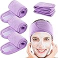Whaline Spa Facial Headband 4 Packs Head Wrap Terry Cloth Headband Adjustable Stretch Towel for Bath, Makeup and Sport (Light Purple)