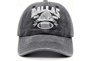 DOWIZUBA Embroidered City Football Hat Vintage Washed Cotton Denim Hat Adjustable Baseball Cap for Men Women