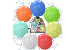 BOEKEY 7 Pcs Reusable Water Balloons Quick Fill, Pool Beach Water Ballons for Boys and Girls, Summer Outdoor Games Water Toys for Kids Ages 3-12