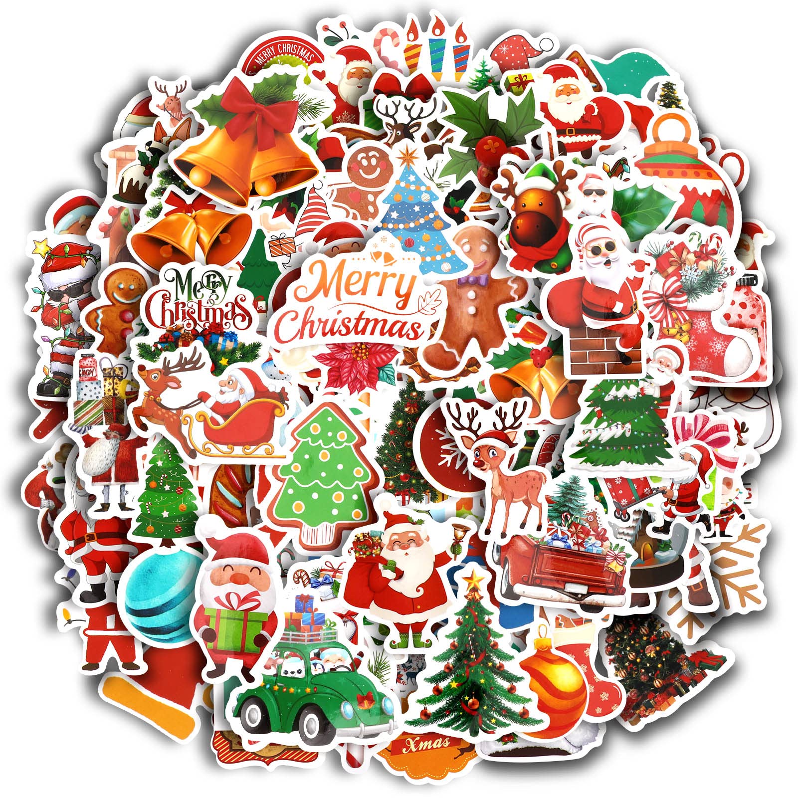 JULBEAR 200PCS Christmas Stickers, Non-Repeating Vinyl Holiday Party Stickers for Water Bottles, Cards, Scrapbooking Crafts Christmas Decorations Party Favors, Christmas Gifts for Kids Teens Adults