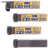 June Gold 1.3 mm, 120 Lead Refills, HB #2, 4 Dispensers/w 30 Pieces Each | Medium Bold Thickness, Break Resistant Graphite, Elegant Dispensing Mechanism