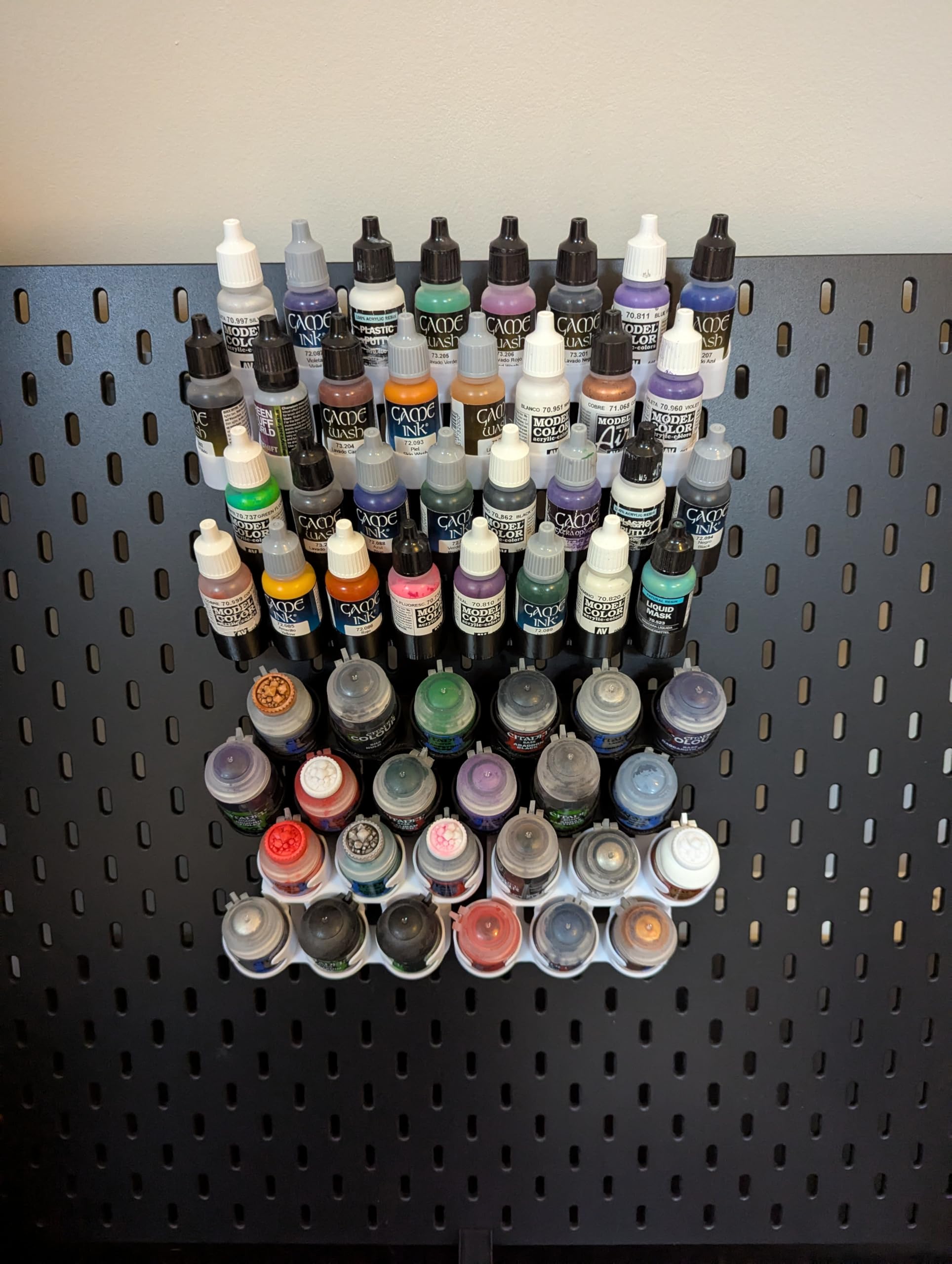 Pegboard Paint Pot Holder, Compatible with IKEA SKADIS, Compatible with Vallejo/Army Painter Paint Brand, 8 Pots/Rack, Max 25mm O.D. Bottles (2, Black/White) (Black)