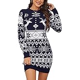 KOJOOIN Women's Cute Christmas Sweater Dress Long Sleeve Crew Neck Elk Floral Printed Oversized Pullover Tunic Tops