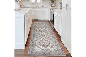 KUTA Vintage Washable Kitchen Runner 3x8, Non Skid Washable 8 ft Hallway Runner Ivory Brown Yellow, Soft Printed Oriental Carpet Runner for Entryway Indoor Dining Room Bedroom Living Room Décor