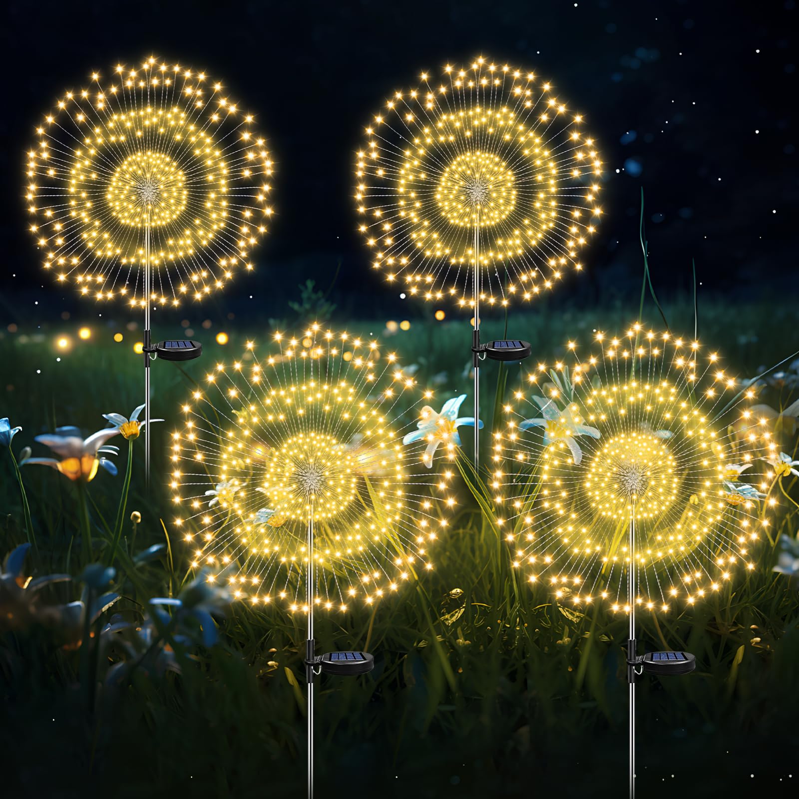 HELESIN Solar String Light Outdoor, 4 Starburst Lights in 2 Box, Garden Landscape Light-DIY Flowers Fireworks Decoration for Home Walkway Pathway Backyard Party Patio Lawn (Warmwhite)