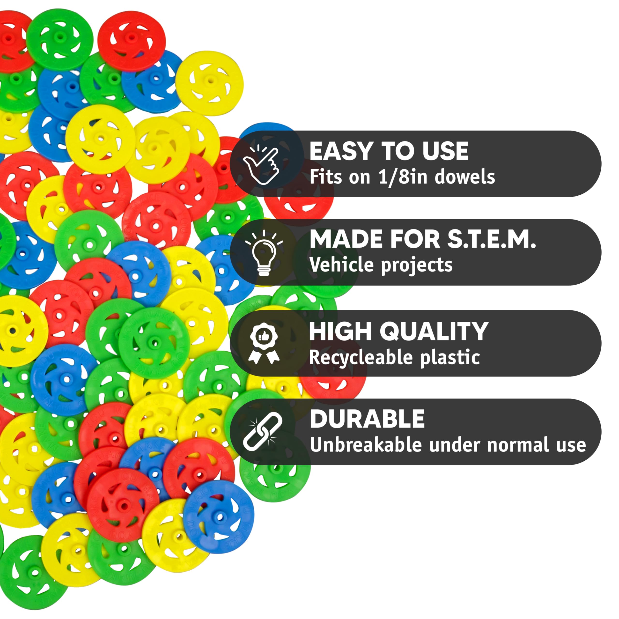 Toy Wheels - Bulk Pack of 100 - Small Plastic Wheels for Toy Cars, STEM Projects, Crafts, Mini Vehicles