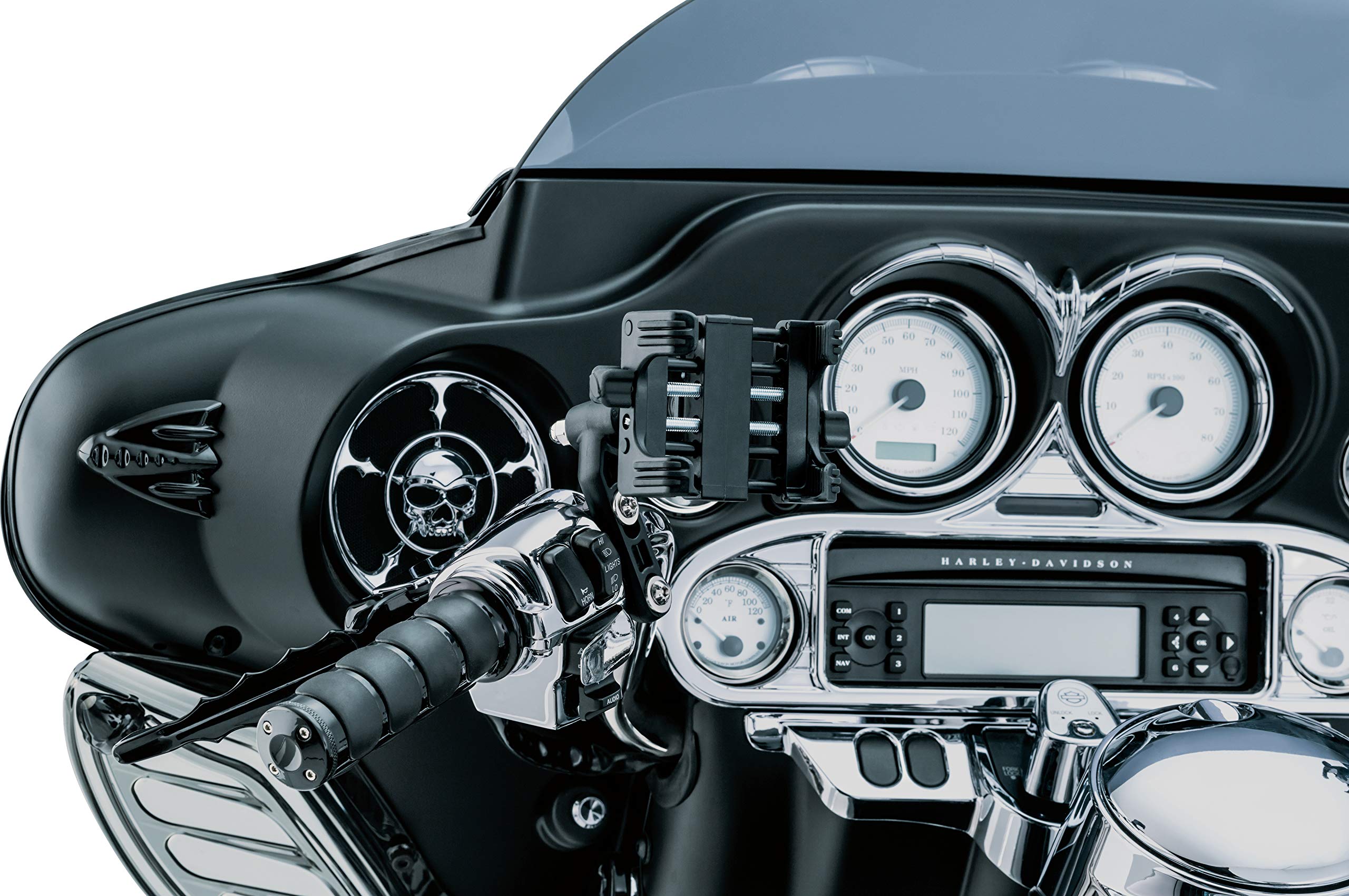 Kuryakyn 1676 Motorcycle Accessory: Clutch/Brake Perch Mount Tech-Connect Cradle GPS Device/Phone Holder Mounting Kit, Large, Black