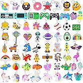 DIZRNOI 65 PCS Cute Keychain for Kids Party Favors With Video Game Animal Mermaid Dinosaur Ball Donut Fruit Gift School Prize Goodie Bag Stuffers Birthday Party Supplies
