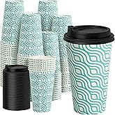 YEEHAW 16 oz Coffee Cups with Lids 100 Pack, Green Disposable Paper Coffee Cups with Lids, To Go Cup with Lid