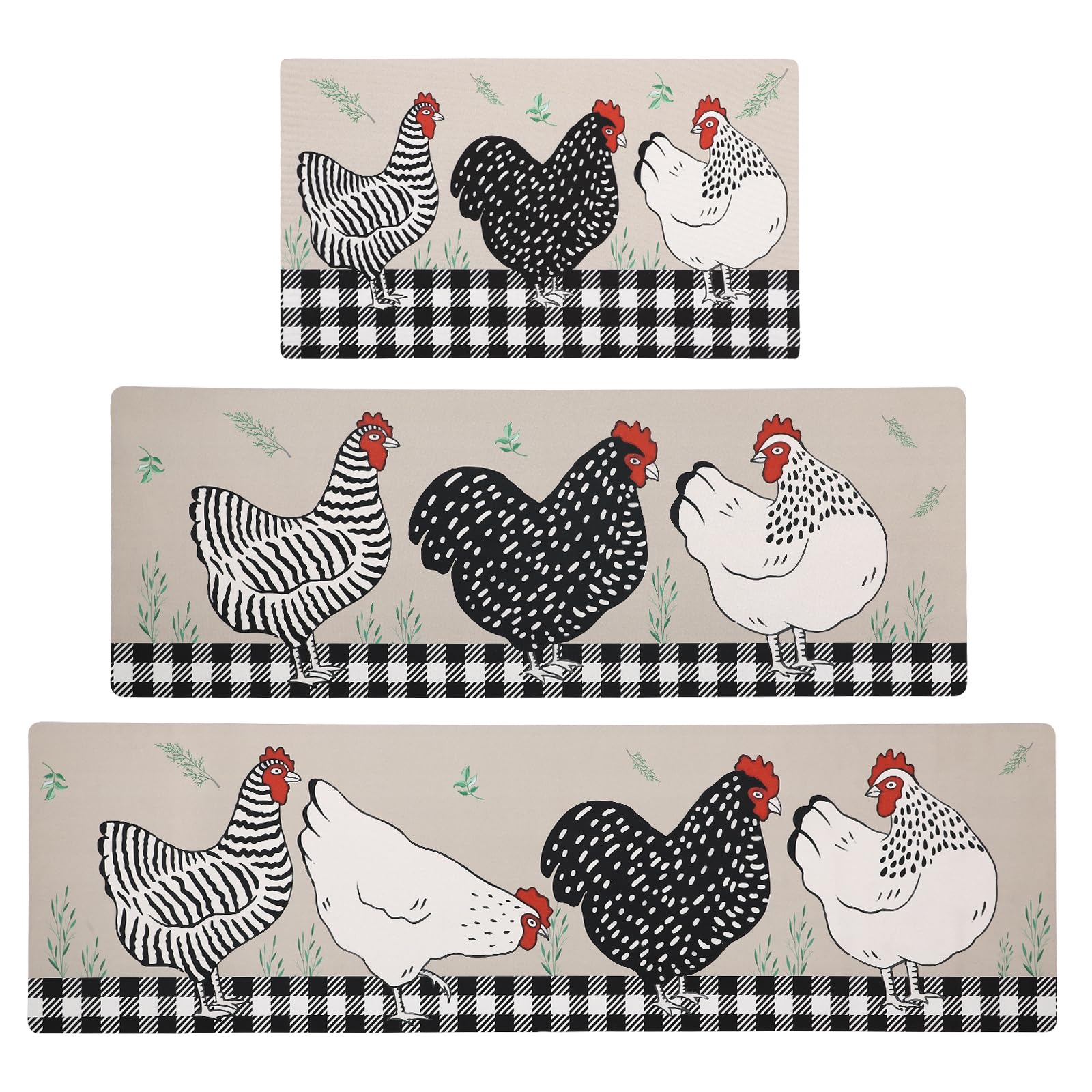 Photo 1 of XLHOMO Chicken Design Kitchen Runner Rugs of 3, Non Slip Cushioned Kitchen Mats for Floor Waterproof Comfort Kitchen Rugs and Mats Farmhouse Chef Mats Floor Carpet for Sink,Laundry Room