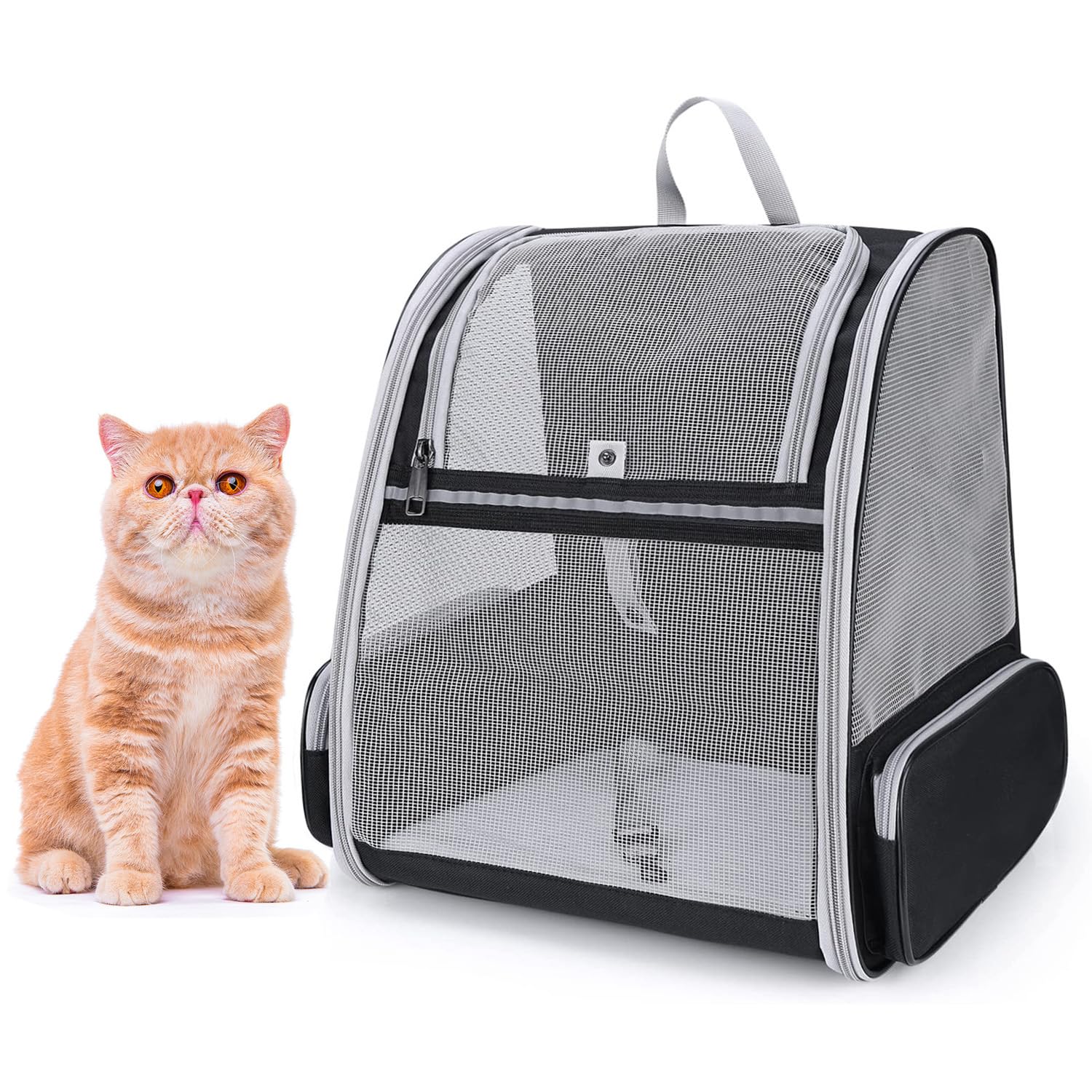 Pet Carrier Backpack for Dogs Cats Puppies, Fully Ventilated Mesh,Airline Approved, Designed for Travel Hiking Walking Outdoor Use (Black)