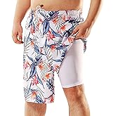 BRISIRA Big and Tall Mens Swim Trunks with Compression Liner Swimsuit Bathing Suit Swim Shorts Board Shorts Quick Dry 1X-6X