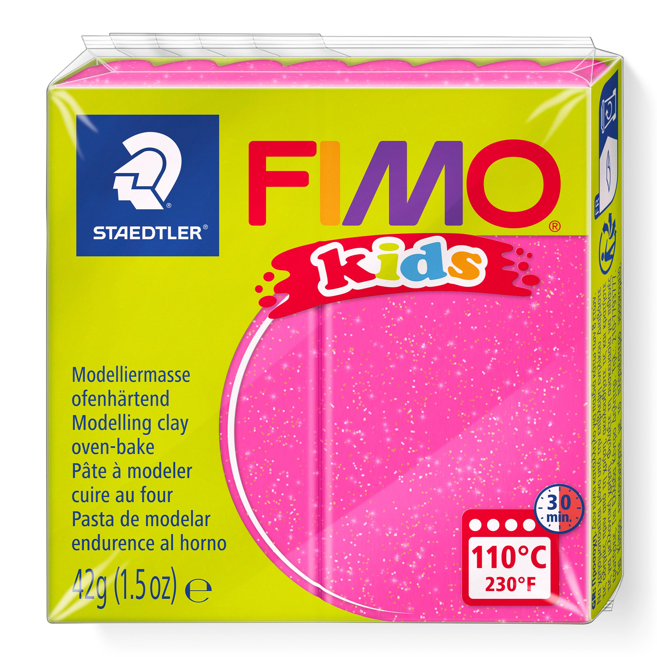 Staedtler Fimo 8030-262 Polymer Clay for Modelling Jewellery Arts and Crafts Glitter Fuchsia