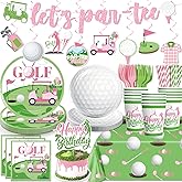 140 PCS Golf Birthday Decorations Pink Tableware Set, Golf Party Supplies With Banner, Cake Topper, Plates and Napkins, for Golf Themed Birthday Girl/ Women, Service 20 Guests