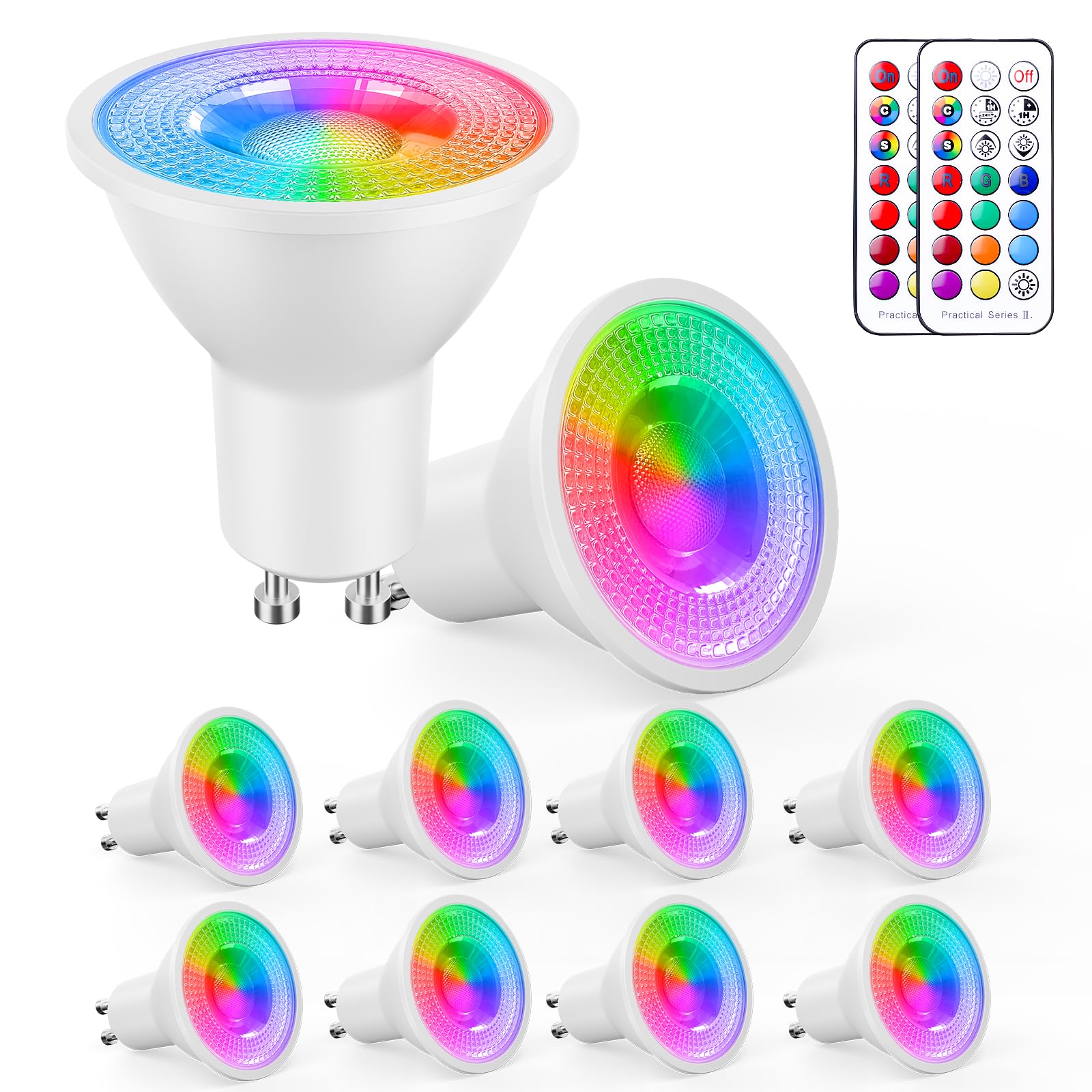 YAYZA! GU10 LED Colour Changing Bulbs 5W Dimmable, GU10 RGB LED Spots Light Bulb Warm White 3000K, Multicolour LED Spotlights with Remote Control, 12 Colours, 5 Modes, Timer, 8 Pack