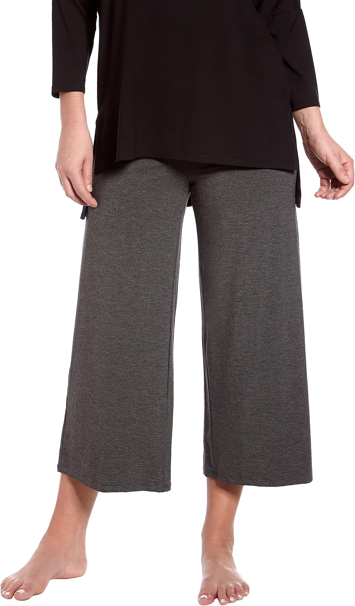 Sassimi Women's Soft Wide Leg Cropped Bamboo Rayon Pants (Large (12-14), Charcoal Heather)