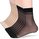 Telooco 12 Pairs Ankle Stockings for Women Sheer Thin Nylon Socks Breathable Silk Socks with Reinforced Toe