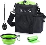 Pecute Large Dog Treat Pouch Bag with Water Bottle Holder Black