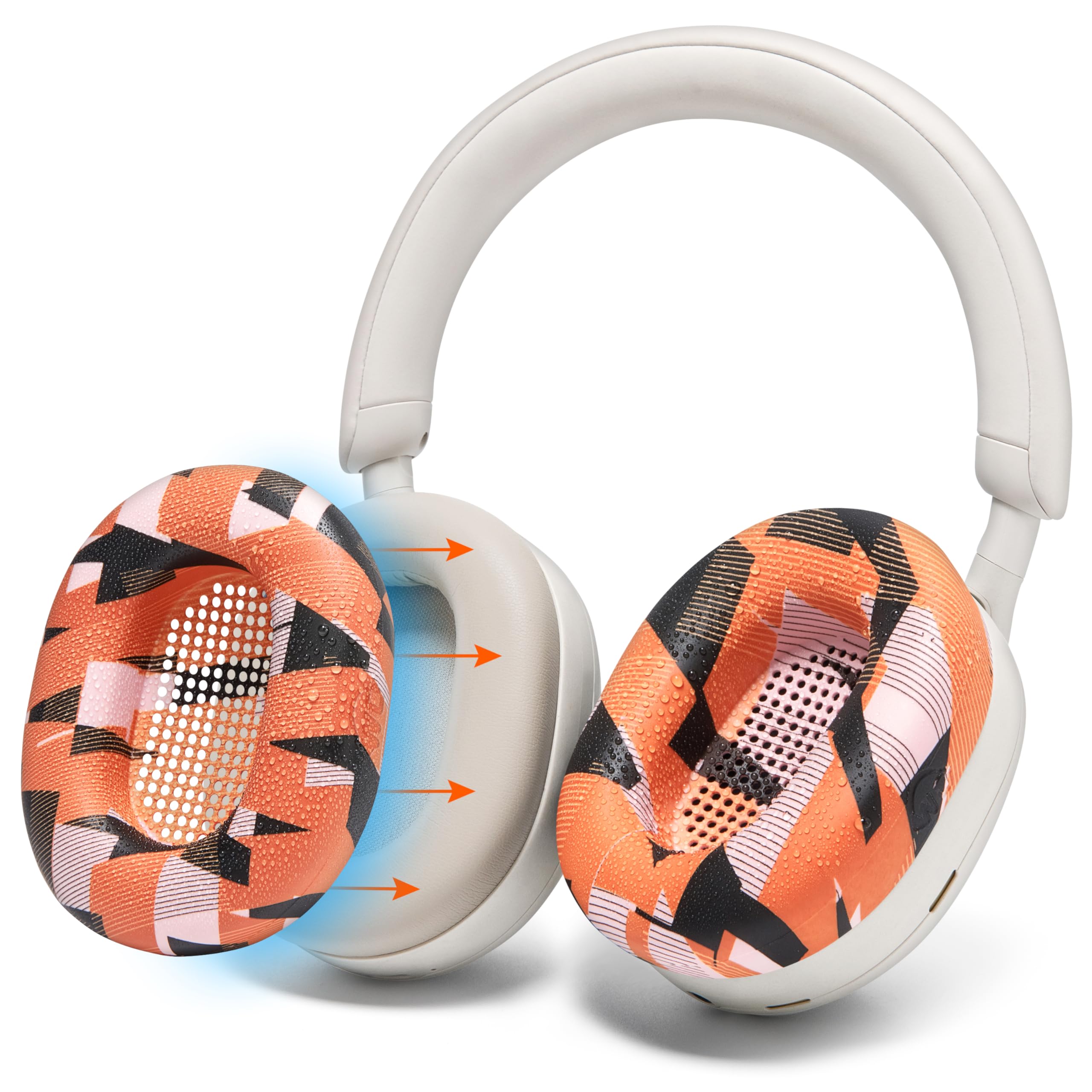 WC SweatZ XM5 - Patented Earpad Sweat Covers for Sony WH1000XM5 by Wicked Cushions | Full 360 Earpad Protection | Sweatproof & Easily Washable | Orange Prism