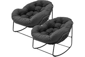 Naga Bahna Outdoor Rocking Chair Set of 2, Patio Wicker Egg Chair, Indoor & Outdoor Double Papasan Chair with Padded Cushion, Royal Rattan Rocker for Front Porch, Garden, Patio (Deep Grey)