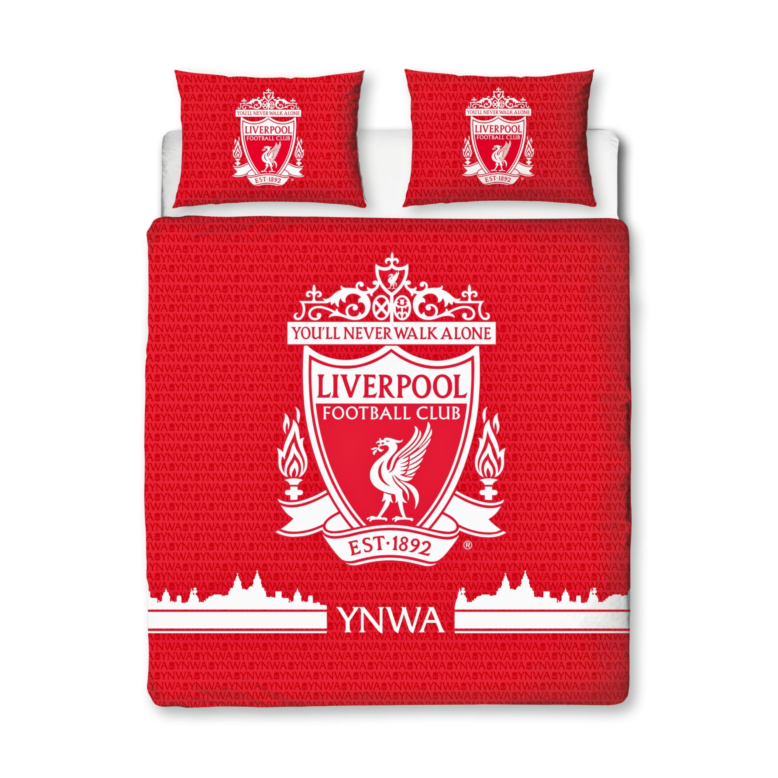 Liverpool FC Officially Licensed Double Duvet Cover Set, Tone Design | Red Reversible 2 Sided Football Bedding Cover Official Merchandise Including Matching Pillow Cases