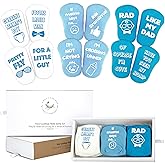 First Landings Baby Socks Gift Set - 6 Pairs of Infant Socks with Adorable Quotes - Ready-to-Gift Packaging - Blues